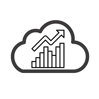 Bar chart with an upward trend and a cloud. Folder with a cloud overlay