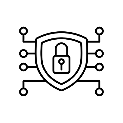 Shield with a padlock and digital circuit lines