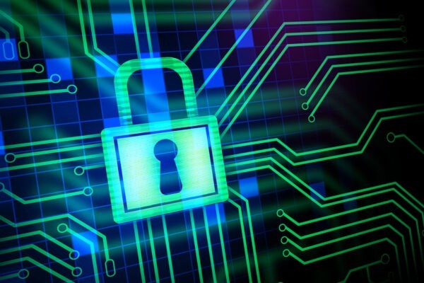 Padlock icon on circuit concept image for a security upgrade.