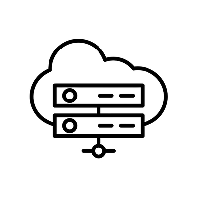 A server rack with a cloud above it, symbolizing data center operations and integration