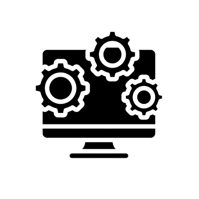 Gears in a computer monitor, symbolizing IT infrastructure and management.