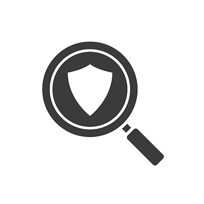 Icon of a shield with a magnifying glass symbolizing vulnerability assessment for network security in Japan