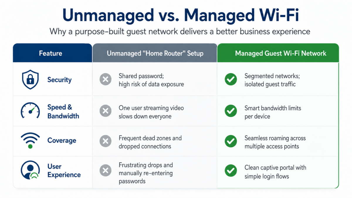 Benefits of Free Wi-Fi for Businesses and Customers 3 Unmanaged vs managed free Wi-Fi