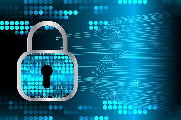 A digital padlock with binary code and circuit lines, symbolizing Japan IT Security and data protection in a connected world