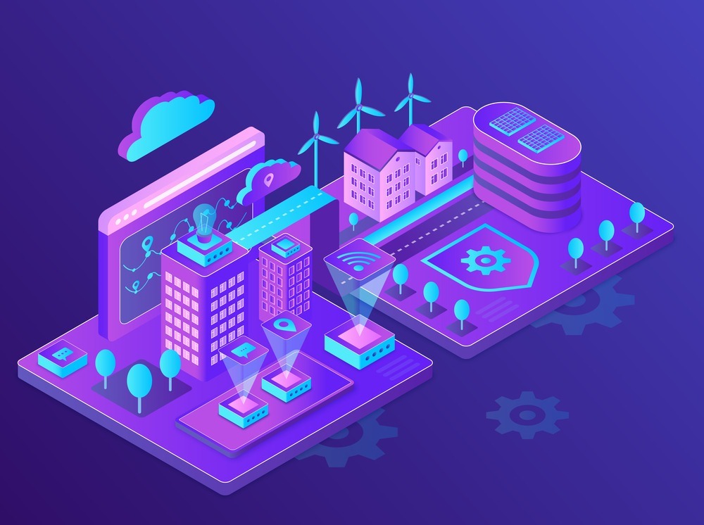 IT Concierge Services in Hong Kong 7 Innovative smart city neon isometric vector illustration