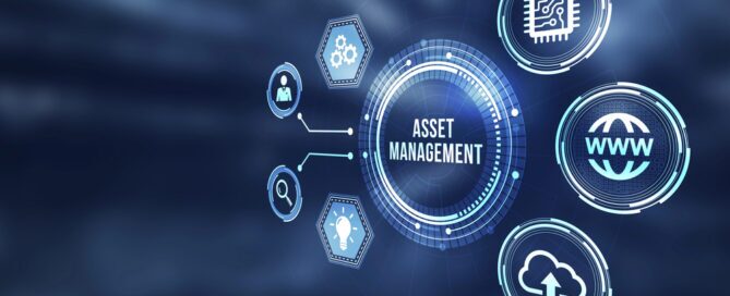 What does ITAM stand for concept image showing IT asset management with connected cloud, web, security, and device icons.
