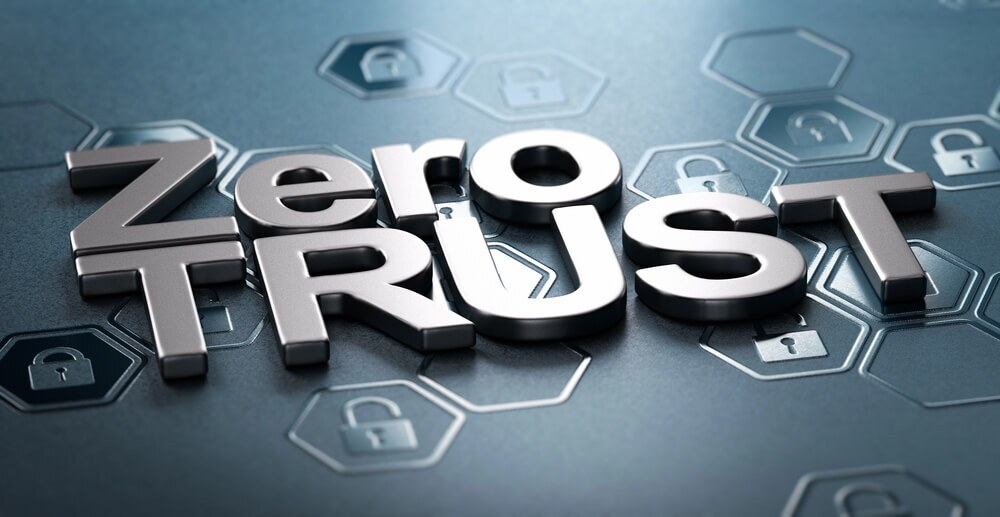 3D illustration of the text zero trust architecture over black background